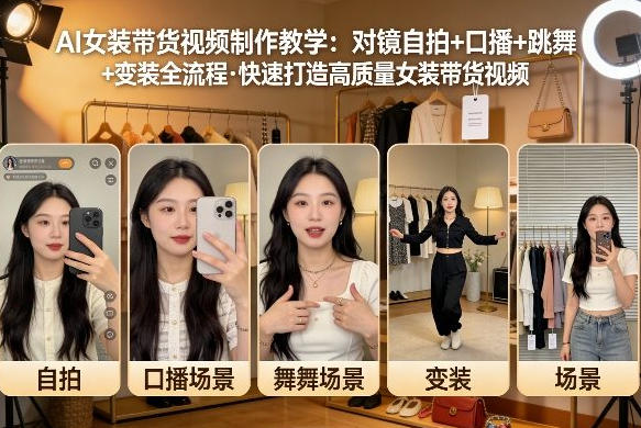 AI女装带货视频制作教学，对镜自拍、口播