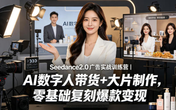 Seedance2.0广告实战训练营 AI数字人带货+大片制作，复刻爆款变现